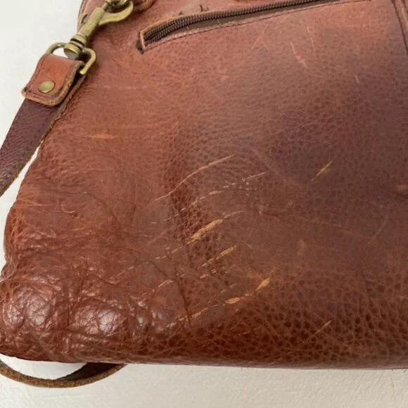 Duluth Trading Brown Leather Messenger Bag & Dust Bag Adjustable Shoulder Strap